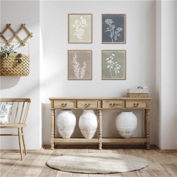 Framed Boho Wall Art Set of 4 for Wooded Minimalist Botanical Print Wall Art - Picture 2 of 8